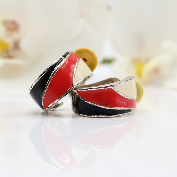 Vintage Jewelry - Vintage enamel hoop earrings